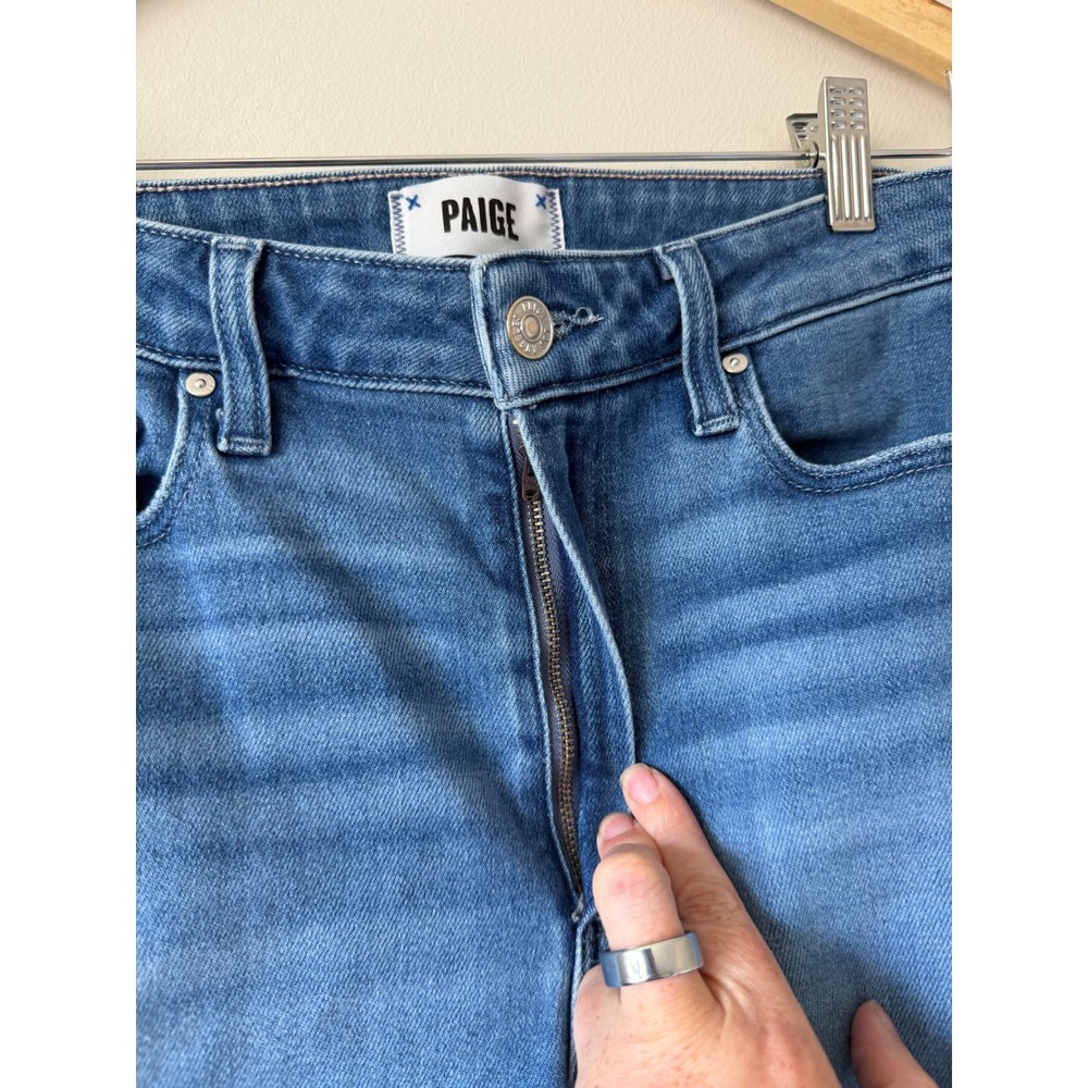 PAIGE Claudine High Rise Ankle Flare Jeans Medium Blue Raw Hem Size 29 - Picture 6 of 13